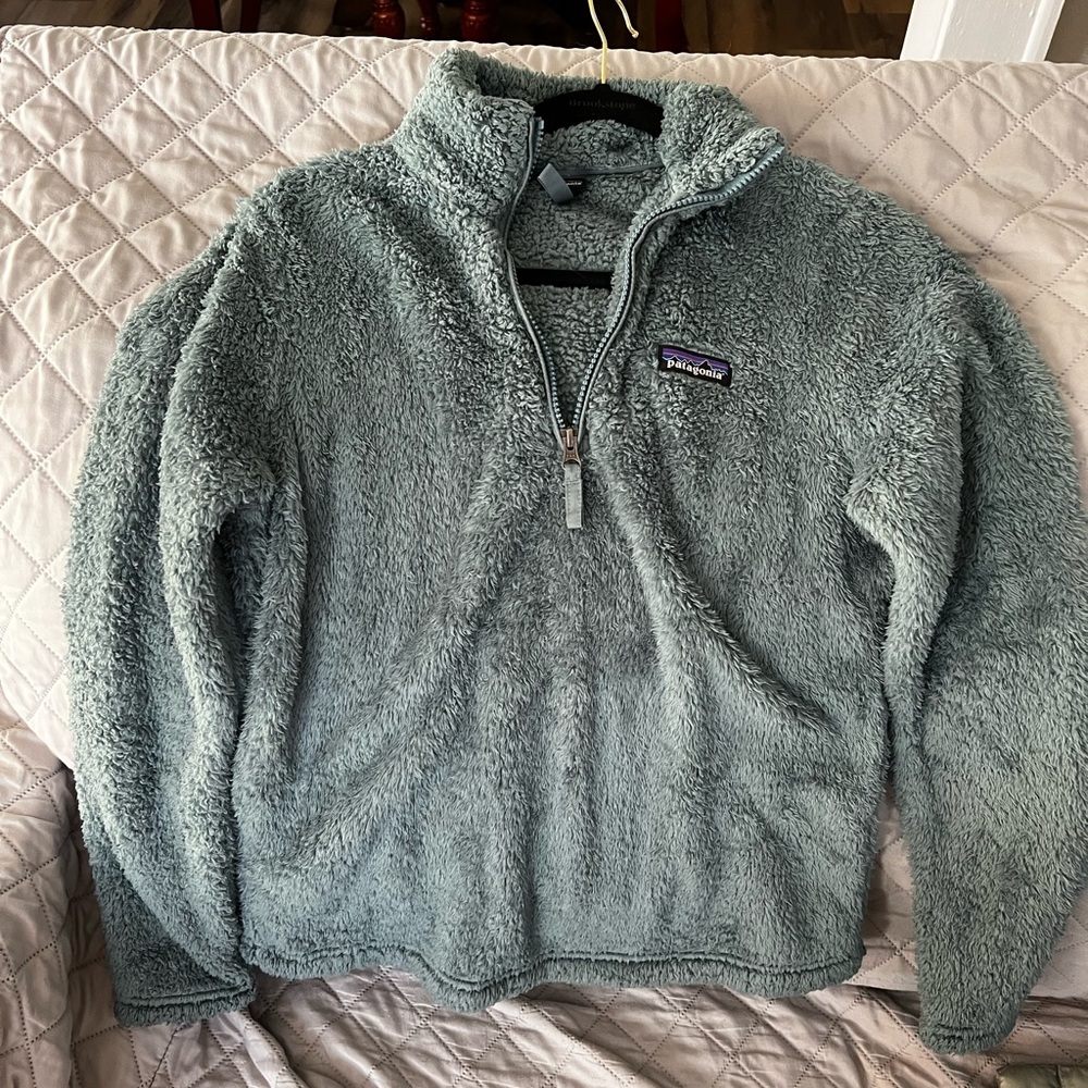 Patagonia women’s Los Gatos teal blue 1/4zip Sherpa fleece